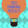 Text sign showing Seo Ranking Result. Conceptual photo refers to websites position in search engine results Hu analysis Dummy Arms