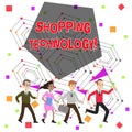 Text sign showing Shopping Technology. Conceptual photo advancing innovations in trading and process automation People