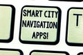 Text sign showing Smart City Navigation Apps. Conceptual photo Connected technological advanced modern cities Keyboard Royalty Free Stock Photo