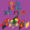 Text sign showing Social Media Influence. Conceptual photo Individuals ability to affect others thinking Colorful