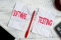 Text showing inspiration Software Testing. Word Written on evaluate the functionality of a software application Display Royalty Free Stock Photo