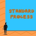 Text sign showing Standard Process. Conceptual photo rules made to be matched with final product quality Man stands in