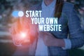 Text sign showing Start Your Own Website. Conceptual photo serve as Extension of a Business Card a Personal Site Woman Royalty Free Stock Photo