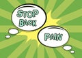 Text sign showing Stop Back Pain. Business overview Medical treatment for physical symptoms painful muscles Lady