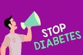 Text sign showing Stop Diabetes. Conceptual photo Blood Sugar Level is higher than normal Inject Insulin Man in Shirt Standing Royalty Free Stock Photo