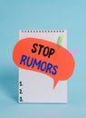 Text sign showing Stop Rumors. Conceptual photo put an end circulating the story of uncertain or doubtful truth Spiral