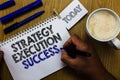 Text sign showing Strategy Execution Success. Conceptual photo putting plan or list and start doing it well Man holding marker not Royalty Free Stock Photo