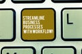 Text sign showing Streamline Business Processes With Workflow. Conceptual photo Computer social media process Keyboard