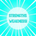 Text sign showing Strengths Weakness. Conceptual photo Opportunity and Threat Analysis Positive and Negative Sunburst