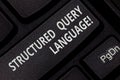 Text sign showing Structured Query Language. Conceptual photo computer language for relational database Keyboard key