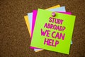 Text sign showing Study Abroad Question We Can Help. Conceptual photo going overseas complete your studies Postcards various colou Royalty Free Stock Photo