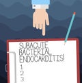 Text sign showing Subacute Bacterial Endocarditis. Conceptual photo infection of the inner lining of the heart Hu Royalty Free Stock Photo