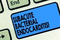 Text sign showing Subacute Bacterial Endocarditis. Conceptual photo infection of the inner lining of the heart Keyboard