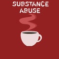 Text sign showing Substance Abuse. Conceptual photo Excessive use of a substance especially alcohol or a drug