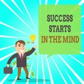 Text sign showing Success Starts In The Mind. Conceptual photo Have positive thoughts accomplish what you want