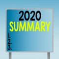 Text sign showing 2020 Summary. Conceptual photo brief comprehensive especially covering the main points of 2020 Blank