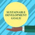 Text sign showing Sustainable Development Goals. Conceptual photo Unite Nations Global vision for huanalysisity Hu Royalty Free Stock Photo