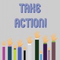 Text sign showing Take Action. Conceptual photo do something official or concerted to achieve aim with problem Hands of