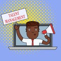 Text sign showing Talent Management. Conceptual photo Acquiring hiring and retaining talented employees Man Speaking