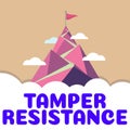 Text sign showing Tamper Resistance. Word Written on resilent to physical harm, threats, intimidation, or corrupt