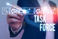 Text sign showing Task Force. Conceptual photo a group of showing who are brought together to do a particular job. Royalty Free Stock Photo