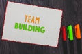 Text sign showing Team Building. Conceptual photo Types of activities used to enhance social relations White paper red borders col Royalty Free Stock Photo