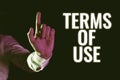 Text sign showing Terms Of Use. Internet Concept Established conditions for using something Policies Agreements Man Royalty Free Stock Photo