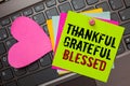 Text sign showing Thankful Grateful Blessed. Conceptual photo Appreciation gratitude good mood attitude Bright colorful written pa Royalty Free Stock Photo