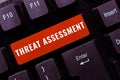 Text sign showing Threat Assessment. Business idea determining the seriousness of a potential threat