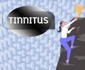 Text sign showing Tinnitus. Business concept A ringing or music and similar sensation of sound in ears Woman Climbing