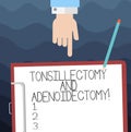 Text sign showing Tonsillectomy And Adenoidectomy. Conceptual photo Procedure in removing tonsil and adenoid Hu analysis