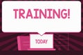 Text sign showing Training. Conceptual photo Organized activity to develop skill set of showing Blank Huge Speech Bubble