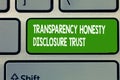 Text sign showing Transparency Honesty Disclosure Trust. Conceptual photo Political Agenda Corporate Will