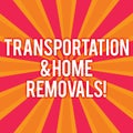 Text sign showing Transportation And Home Removals. Conceptual photo Moving shipping packages new house Sunburst photo