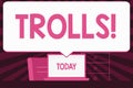 Text sign showing Trolls. Conceptual photo Online troublemakers posting provocative inflammatory messages Blank Huge