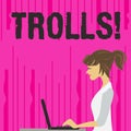 Text sign showing Trolls. Conceptual photo Online troublemakers posting provocative inflammatory messages photo of Young