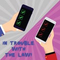 Text sign showing In Trouble With The Law. Conceptual photo Legal problems crime criminal actions justice issues Two Hu