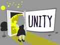 Text sign showing Unity. Conceptual photo state of being united or joined as whole becoming one person
