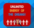 Text sign showing Unlimited Energy Of The Dreams. Conceptual photo Optimistic be hopeful pursue your goals Magnifying Royalty Free Stock Photo