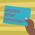 Text sign showing Unlock Your Potential. Conceptual photo Unleash the abilities that may lead to future success Drawn Hu analysis Royalty Free Stock Photo