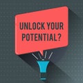 Text sign showing Unlock Your Potential question. Conceptual photo Maximize your Ability Use God given gift Royalty Free Stock Photo