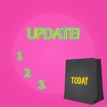 Text sign showing Update. Conceptual photo Up to date with latest developments updated Color Gift Bag with Punched Hole