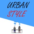 Text sign showing Urban Style. Conceptual photo fashion that have emerged from the grassroots streetwear Man with purple