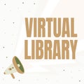 Text sign showing Virtual Library. Business idea Virtual Library Megaphone Drawing With Lightning Wave Sound Making Loud