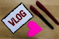 Text sign showing Vlog. Conceptual photo Entertaining multimedia self broadcasting news reporting stories Love pure wood colour ha