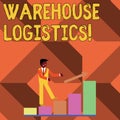 Text sign showing Warehouse Logistics. Conceptual photo flow of both physical goods and information in business Smiling
