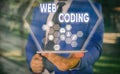 Text sign showing Web Coding. Conceptual photo work involved in developing a web site for the Internet. Royalty Free Stock Photo