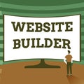 Text sign showing Website Builder. Word for construction of websites without manual code editing Man Standing