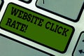 Text sign showing Website Click Rate. Conceptual photo ratio users who click specific link to number total users Keyboard key Royalty Free Stock Photo