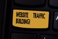 Text sign showing Website Traffic Building. Conceptual photo cookies allow marketers to follow web users Keyboard key